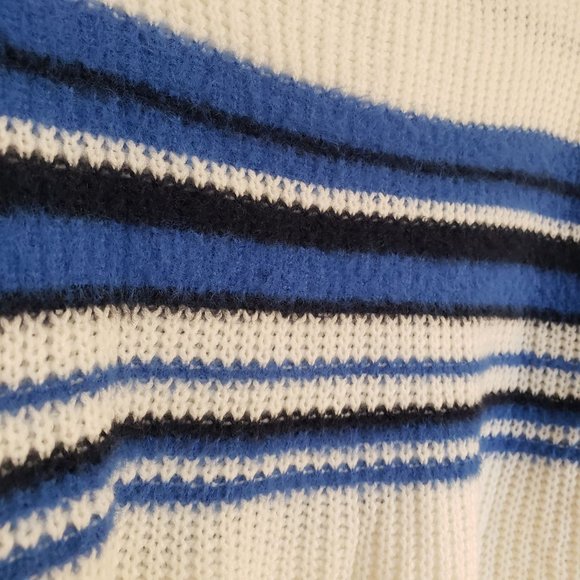 Copper key knit sweater size Medium cream blue striped fuzzy knit - Picture 5 of 10